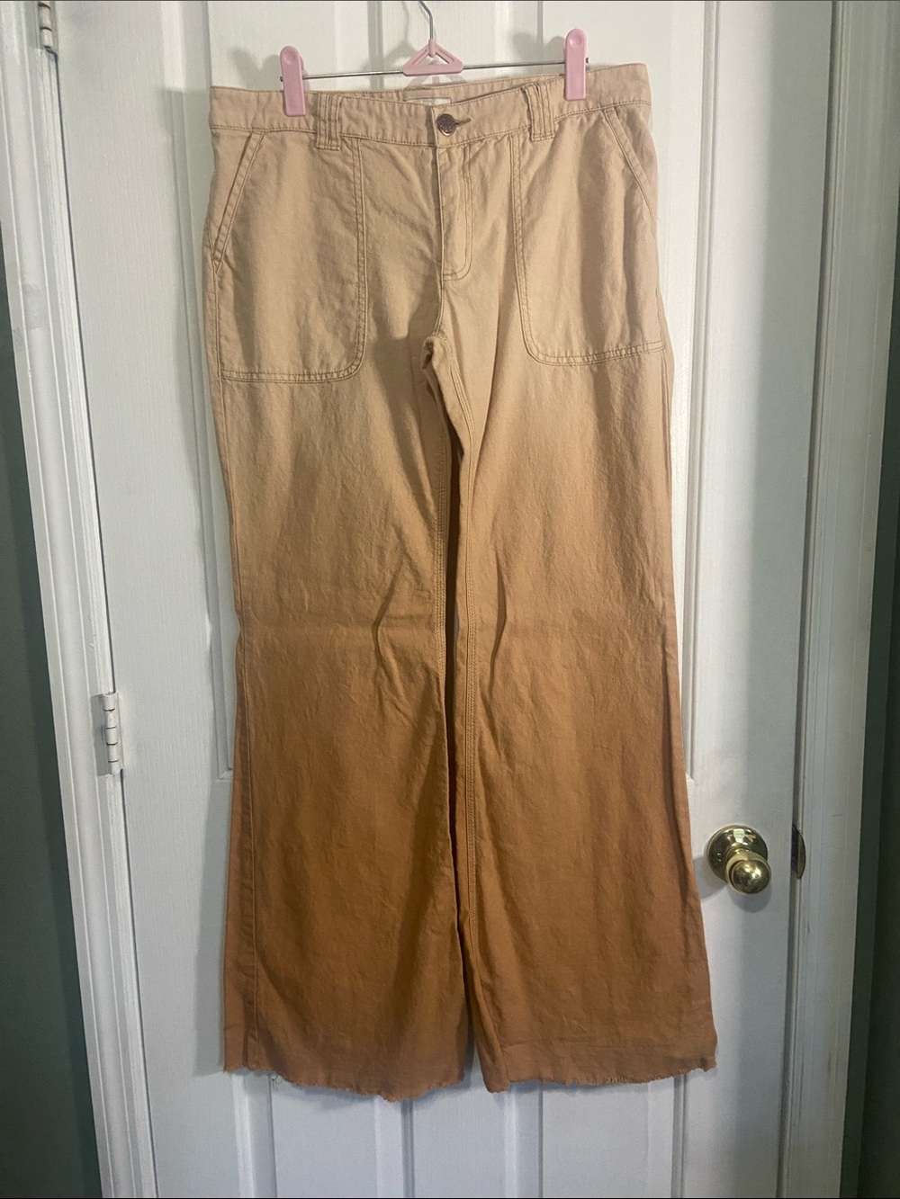 Free People Ombre Light Beige to Tan Wide-Leg Pants